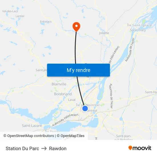 Station  Du Parc to Rawdon map