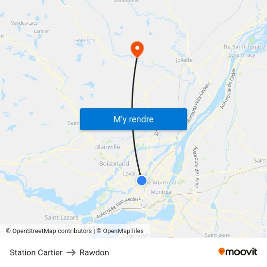 Station Cartier to Rawdon map