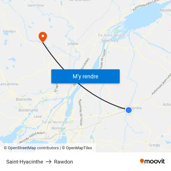 Saint-Hyacinthe to Rawdon map