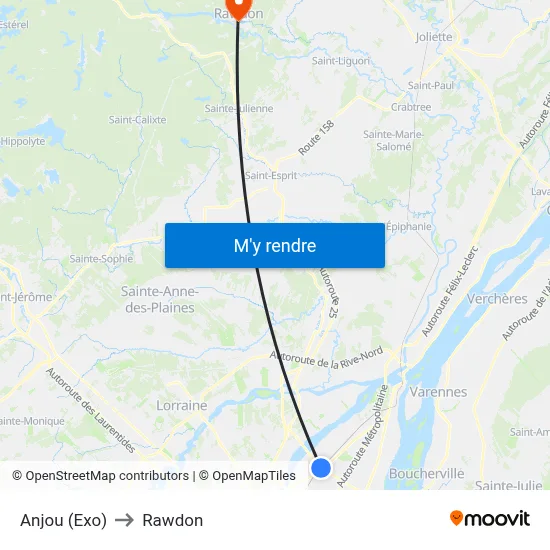 Anjou (Exo) to Rawdon map