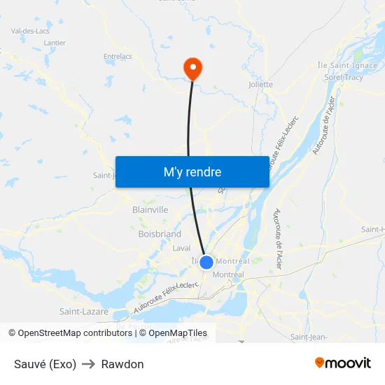 Sauvé (Exo) to Rawdon map