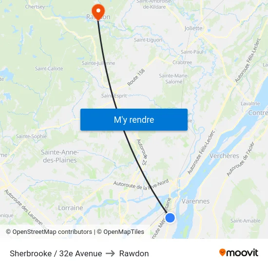 Sherbrooke / 32e Avenue to Rawdon map