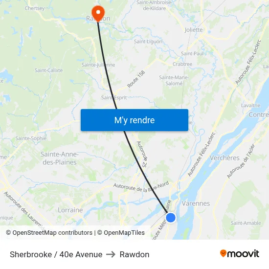 Sherbrooke / 40e Avenue to Rawdon map