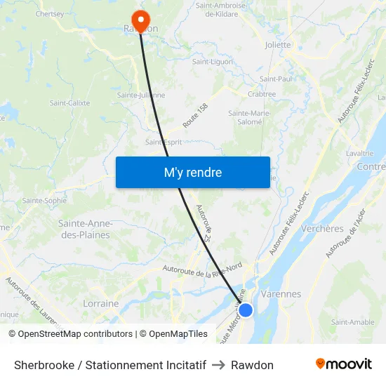 Sherbrooke / Stationnement Incitatif to Rawdon map