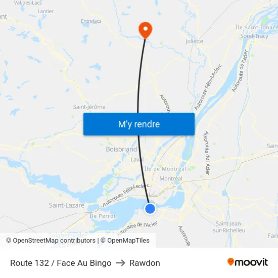 Route 132 / Face Au Bingo to Rawdon map