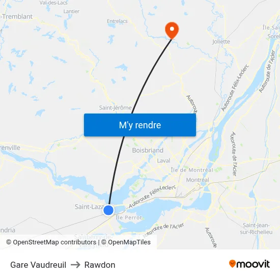 Gare Vaudreuil to Rawdon map