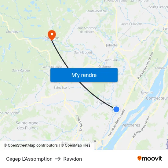 Cégep L'Assomption to Rawdon map