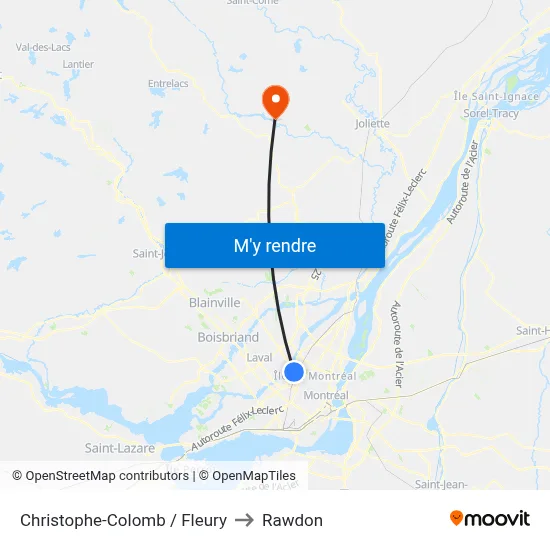 Christophe-Colomb / Fleury to Rawdon map