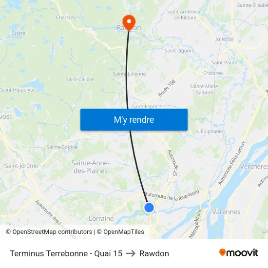Terminus Terrebonne - Quai 15 to Rawdon map