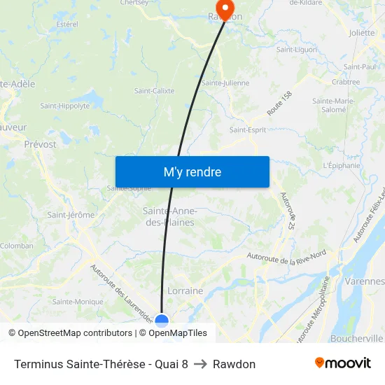 Terminus Sainte-Thérèse - Quai 8 to Rawdon map