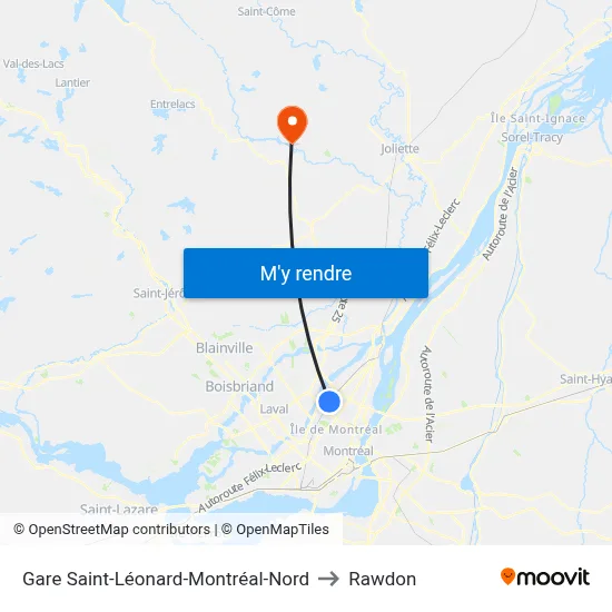 Gare Saint-Léonard-Montréal-Nord to Rawdon map
