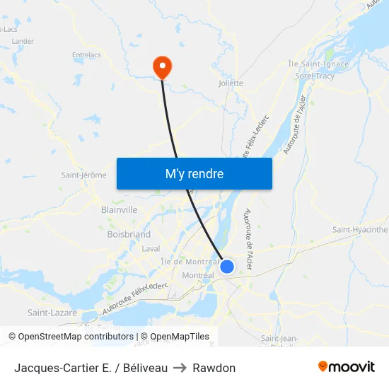 Jacques-Cartier E. / Béliveau to Rawdon map
