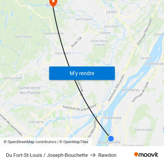Du Fort-St-Louis / Joseph-Bouchette to Rawdon map