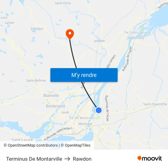 Terminus De Montarville to Rawdon map
