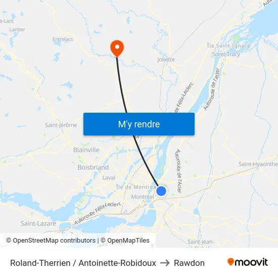 Roland-Therrien / Antoinette-Robidoux to Rawdon map