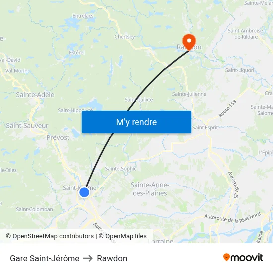 Gare Saint-Jérôme to Rawdon map