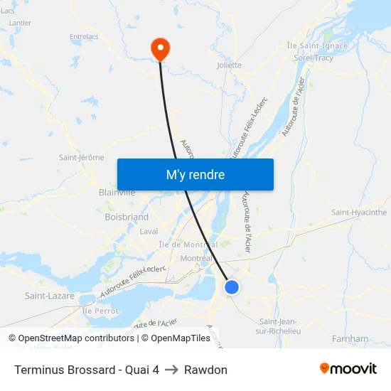 Terminus Brossard - Quai 4 to Rawdon map