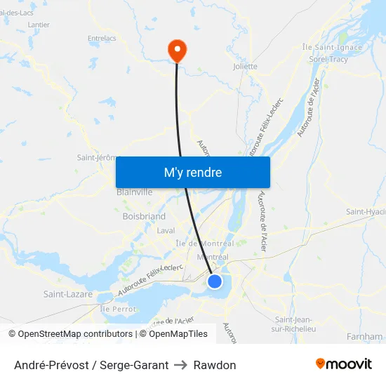 André-Prévost / Serge-Garant to Rawdon map