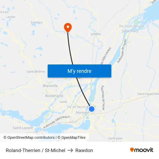 Roland-Therrien / St-Michel to Rawdon map