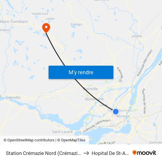 Station Crémazie Nord (Crémazie / Berri) to Hopital De St-Agathe map