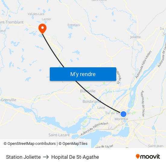 Station Joliette to Hopital De St-Agathe map