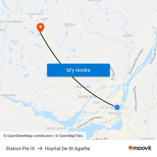 Station Pie IX to Hopital De St-Agathe map