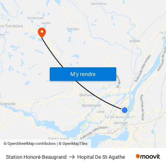 Station Honoré-Beaugrand to Hopital De St-Agathe map