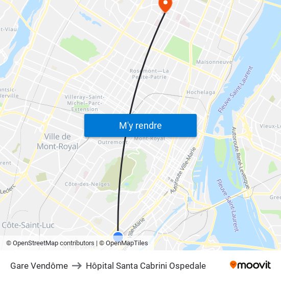 Gare Vendôme to Hôpital Santa Cabrini Ospedale map