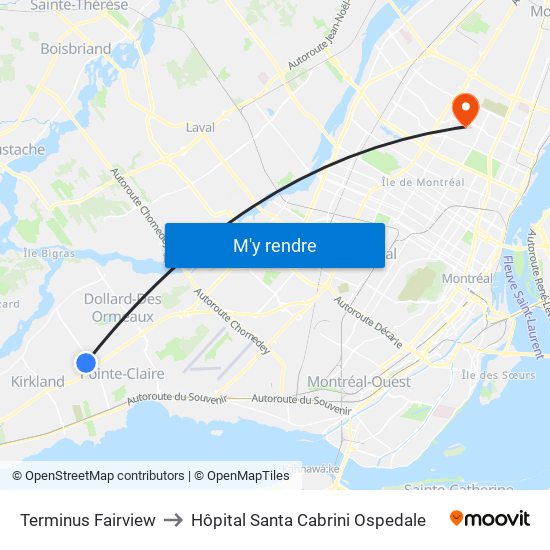 Terminus Fairview to Hôpital Santa Cabrini Ospedale map