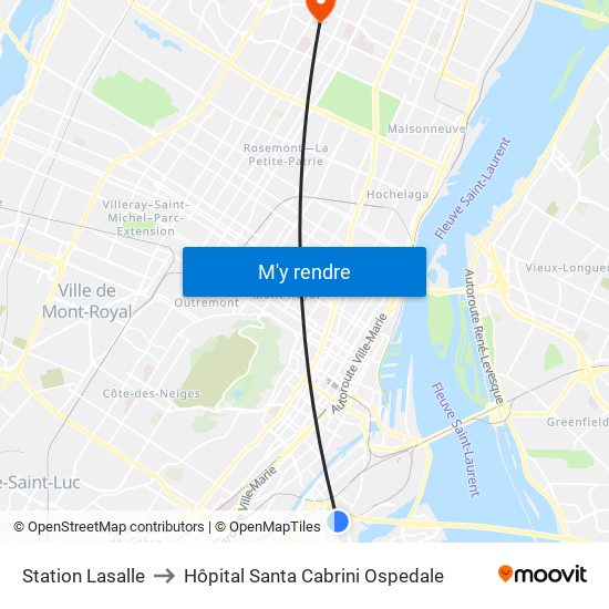 Station Lasalle to Hôpital Santa Cabrini Ospedale map