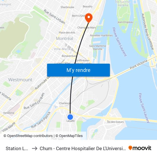 Station Lasalle to Chum - Centre Hospitalier De L'Université De Montréal map