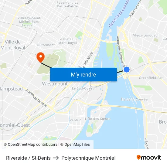Riverside / St-Denis to Polytechnique Montréal map
