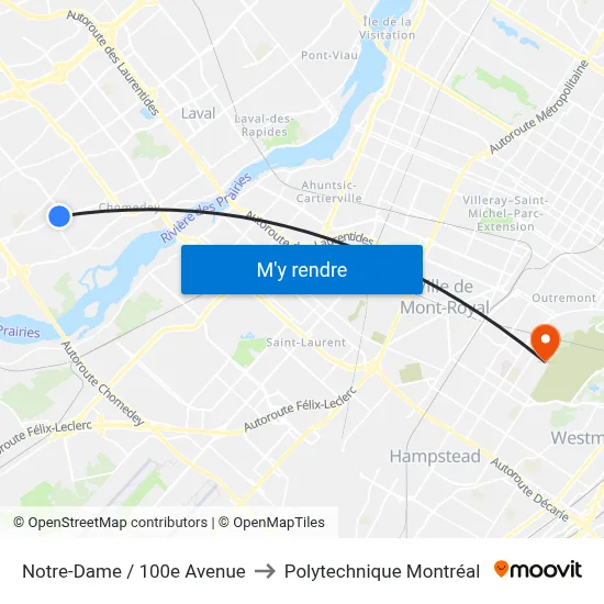 Notre-Dame / 100e Avenue to Polytechnique Montréal map