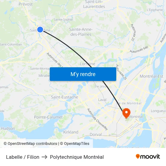 Labelle / Filion to Polytechnique Montréal map