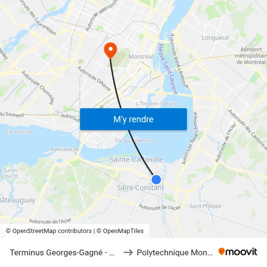 Terminus Georges-Gagné - Quai 1 to Polytechnique Montréal map