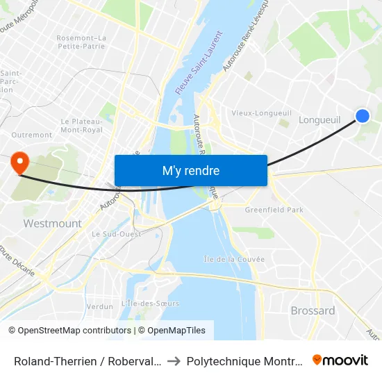 Roland-Therrien / Roberval E. to Polytechnique Montréal map