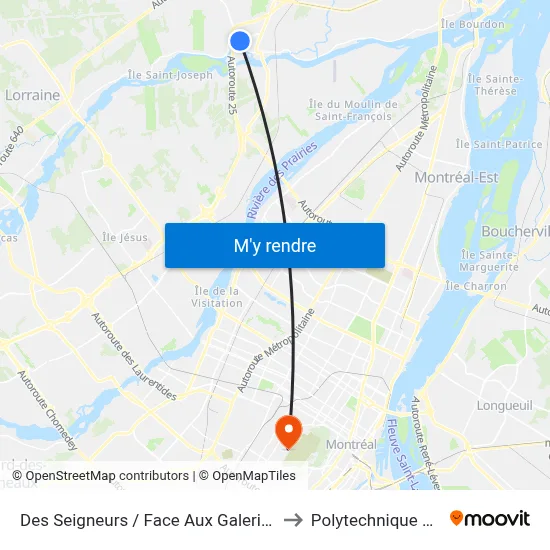 Des Seigneurs / Face Aux Galeries Terrebonne to Polytechnique Montréal map