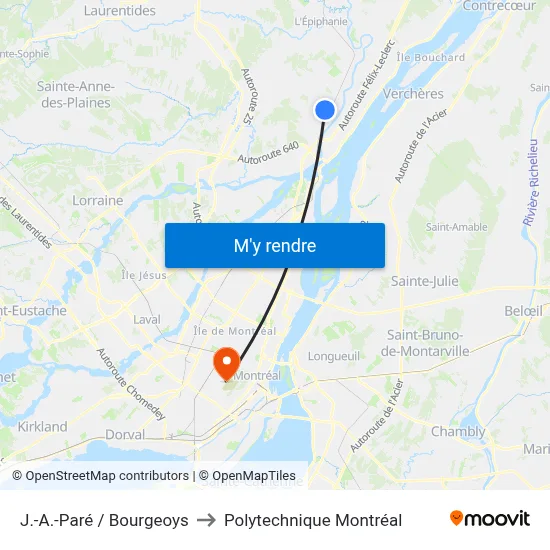 J.-A.-Paré / Bourgeoys to Polytechnique Montréal map