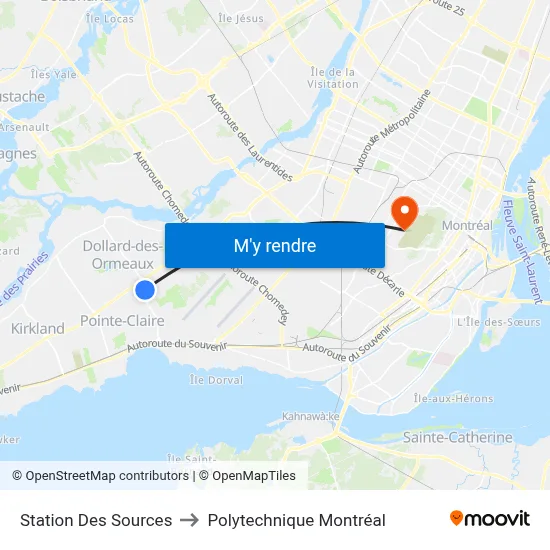 Station Des Sources to Polytechnique Montréal map