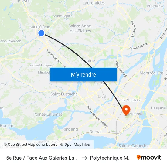 5e Rue / Face Aux Galeries Laurentides to Polytechnique Montréal map