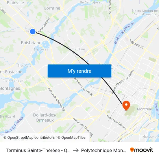 Terminus Sainte-Thérèse - Quai 3 to Polytechnique Montréal map