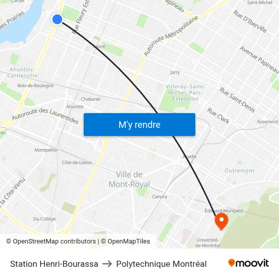 Station Henri-Bourassa to Polytechnique Montréal map