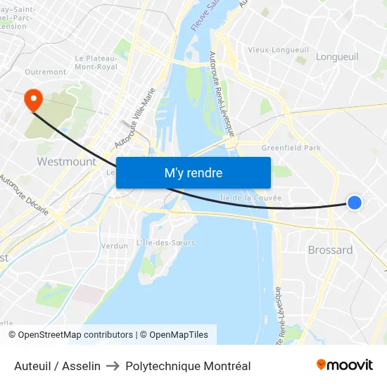 Auteuil / Asselin to Polytechnique Montréal map