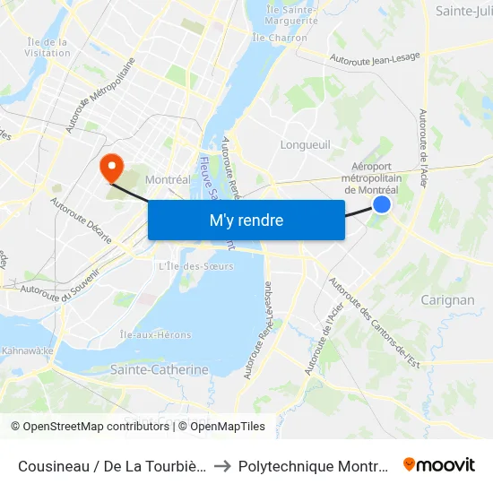 Cousineau / De La Tourbière to Polytechnique Montréal map