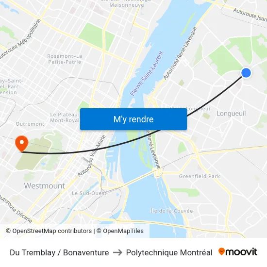 Du Tremblay / Bonaventure to Polytechnique Montréal map