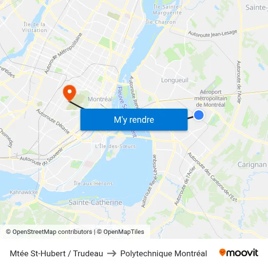 Mtée St-Hubert / Trudeau to Polytechnique Montréal map