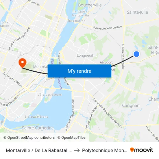 Montarville / De La Rabastalière E. to Polytechnique Montréal map