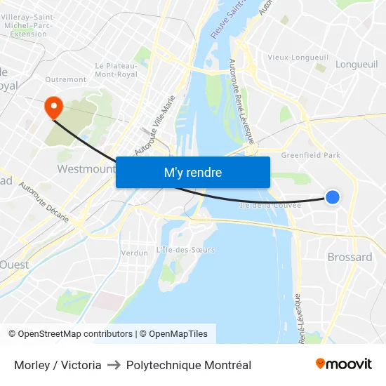 Morley / Victoria to Polytechnique Montréal map
