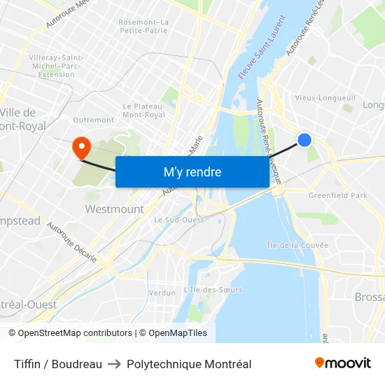 Tiffin / Boudreau to Polytechnique Montréal map
