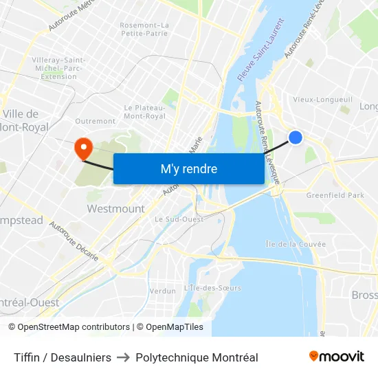Tiffin / Desaulniers to Polytechnique Montréal map